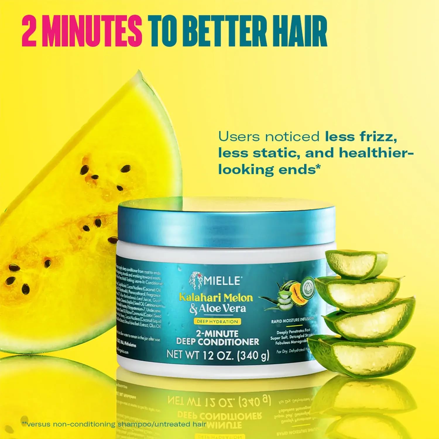 Mielle Organics 2-Minute Deep Conditioner - Kalahari Melon & Aloe Vera Moisturizing Hair Conditioner for Dry, Curly and Textured Hair - Softening, Detangling & Fast-Acting Deep Conditioning, 12 Ounce - Image 6