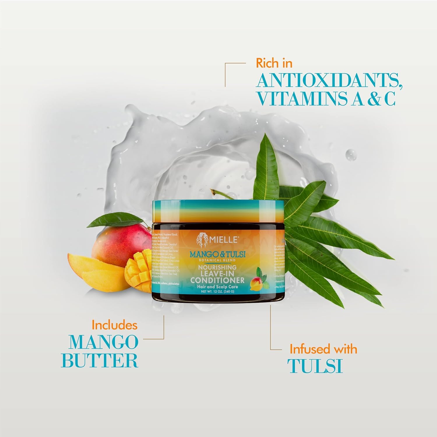 Mielle Organics Mango & Tulsi Nourishing Leave In Conditioner for Curly Hair - Moisturizing Leave In Conditioner with Breakage Protection & Scalp Nourishment - Detangles & Reduces Frizz (12 Oz) - Image 5