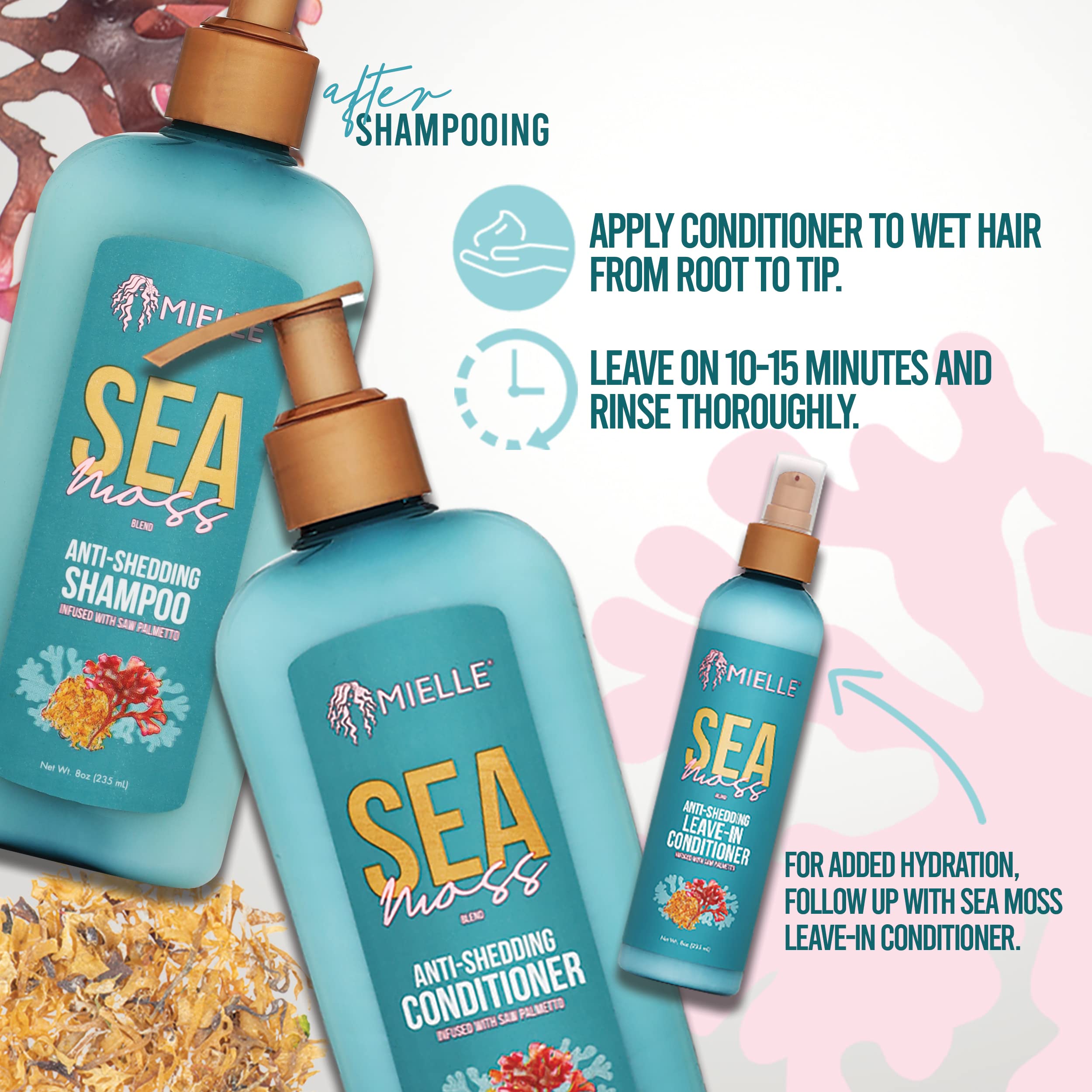 Mielle Organics Sea Moss Anti-Shedding Hair Conditioner - Hydrating Conditioner for Dry Hair - Fortifies Strands for Reduced Shedding - Improves Look and Feel with One Use (8 Oz) - Image 3